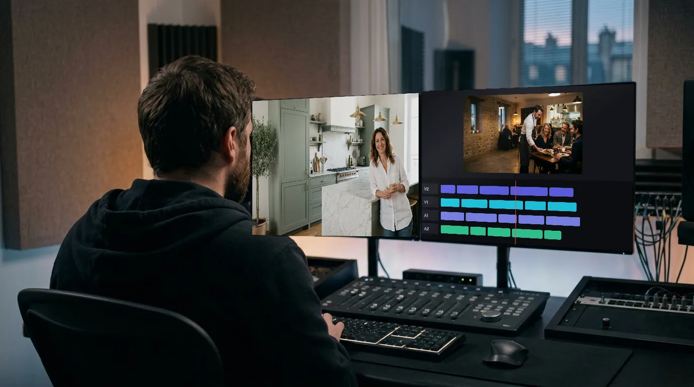 Monteur vidéo travaillant sur un spot publicitaire TV